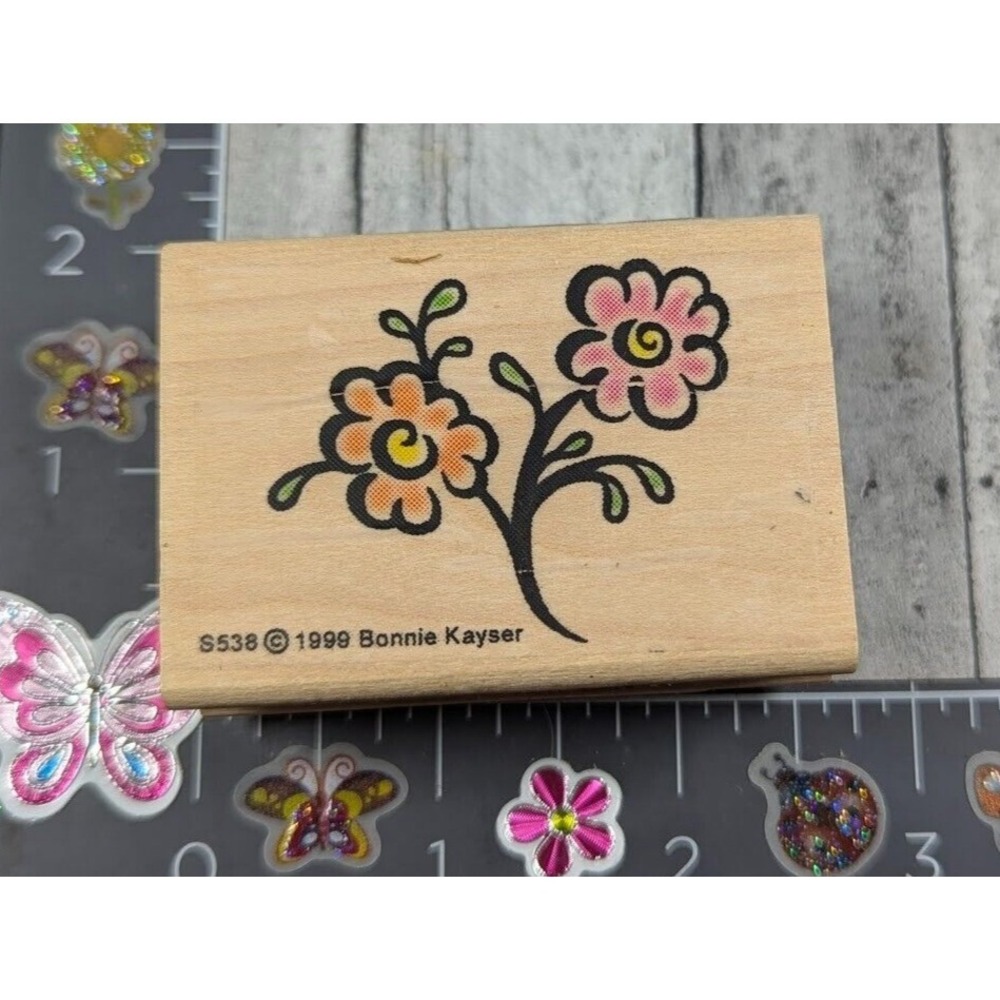 Graphistamp Pair Flowers S538 1999 Rubber Stamp Wood #H82